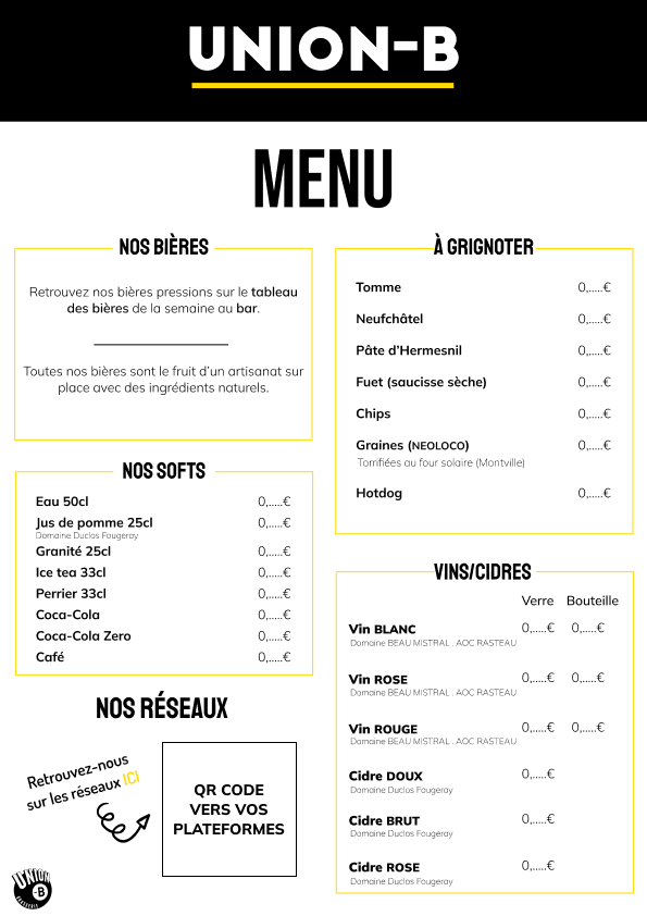 Lire la suite à propos de l’article Menu de la Brasserie Union-B